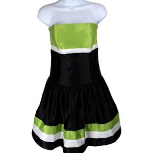 Jessica McClintock Vintage Lime Green Black A-line Dress 6